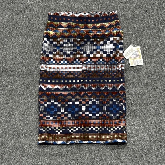 LuLaRoe Skirt Womens XS Blue Cassie Geometric Pencil Stretch Multicolor NWT - Picture 1 of 12